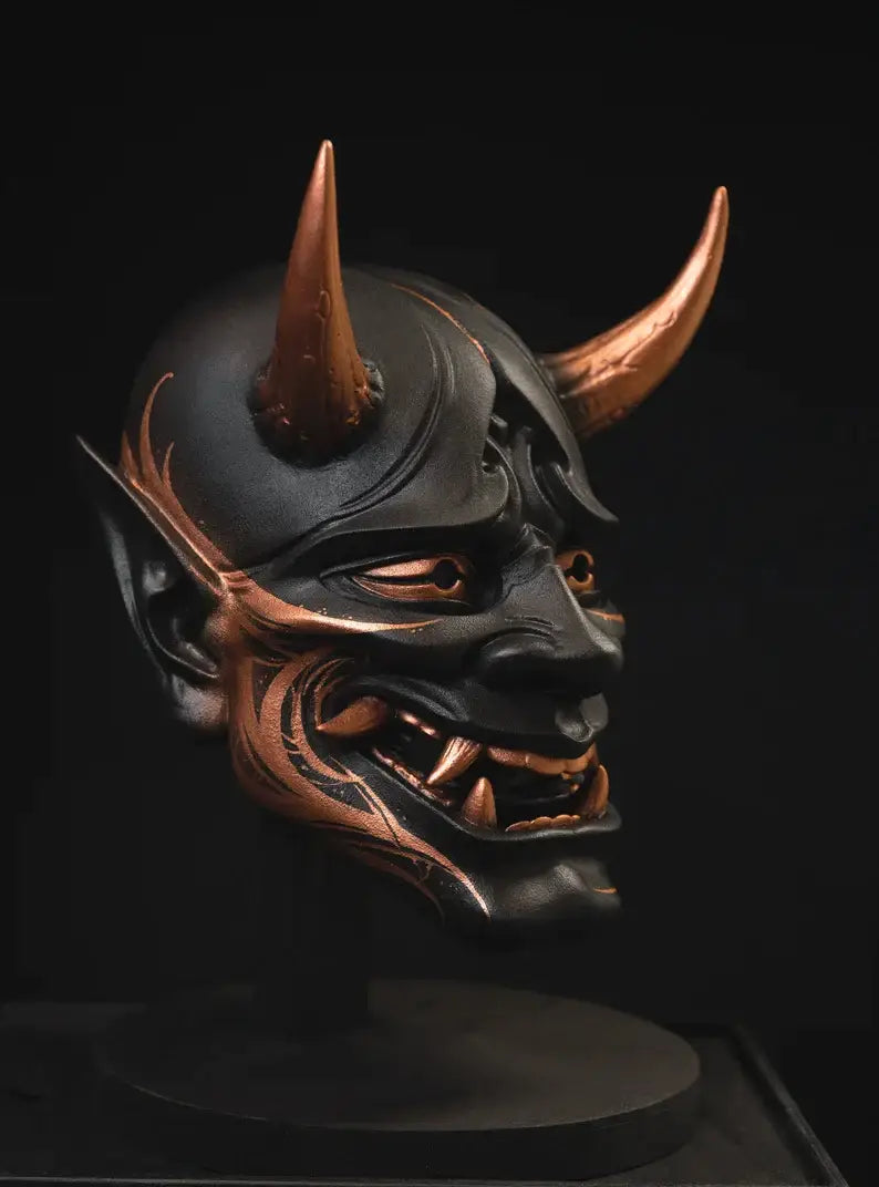 Gold Calligraphy Black Hannya Decor Mask